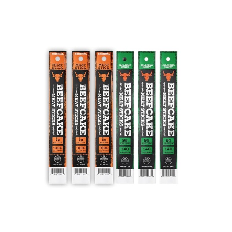 Beefcake Jerky Variety Pack Meat Sticks, Original and Honey Jalapeño