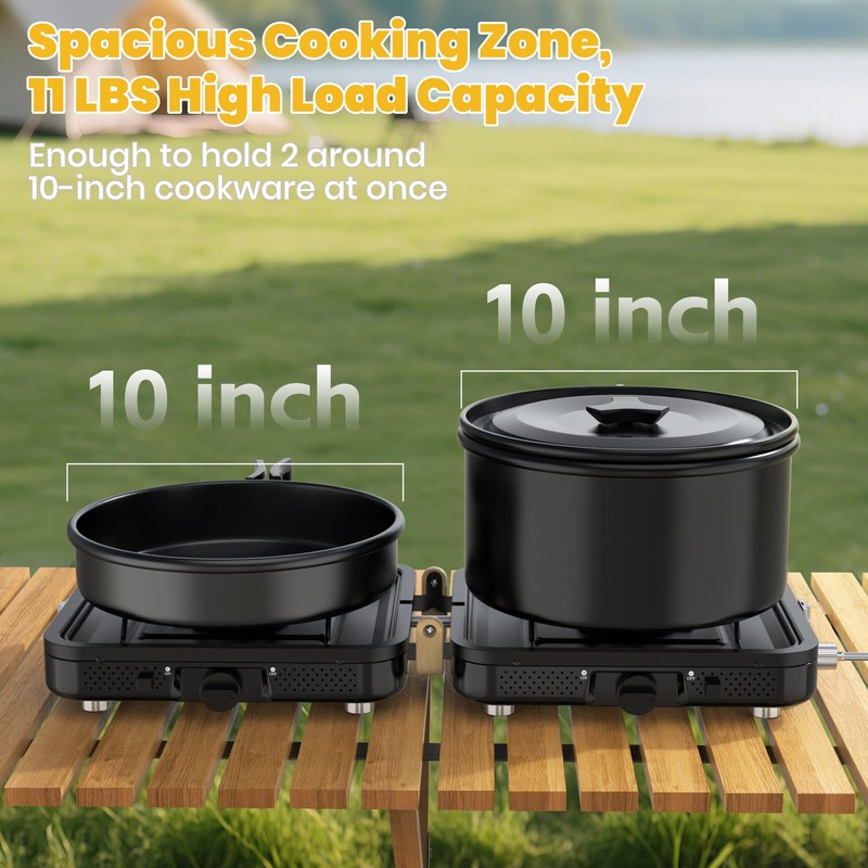 2 Burner Camping Propane Stove, Portable Folding Propane Stove with