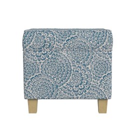 HomePop Home Decor Classic Square Storage Ottoman with Lift Off Lid | Ottoman with Storage for Living Room & Bedroom, Blue and Cream Modern Floral
