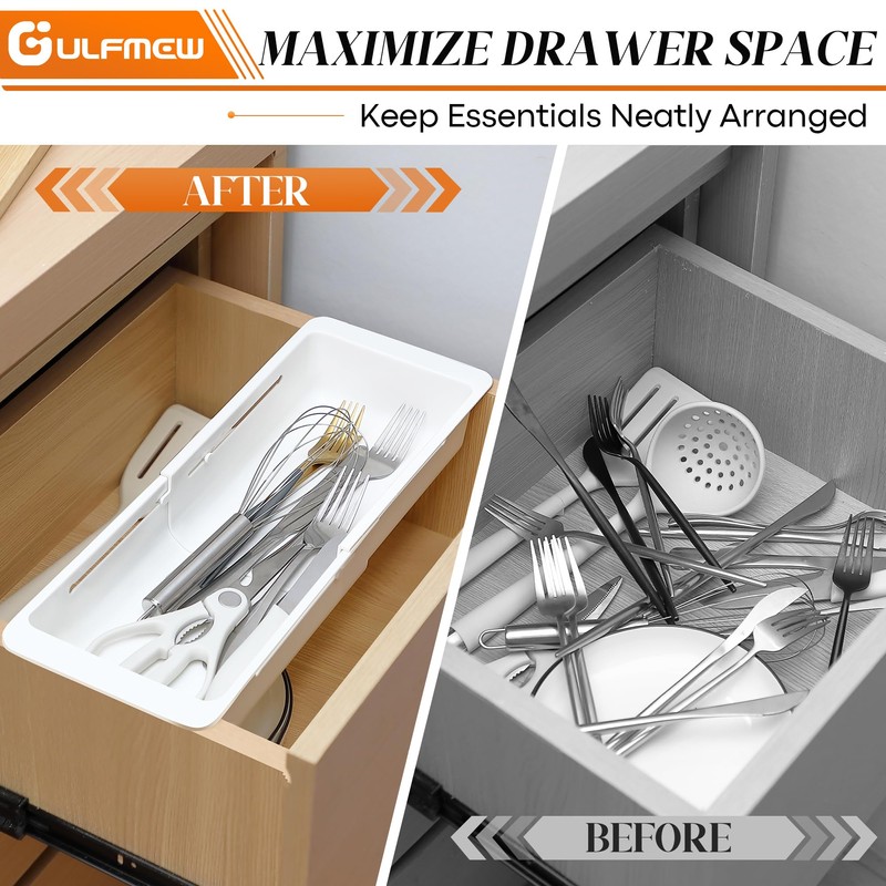 Gulfmew 2 Pack Deep Drawer Organizer Bins, Sliding Drawer Organizer