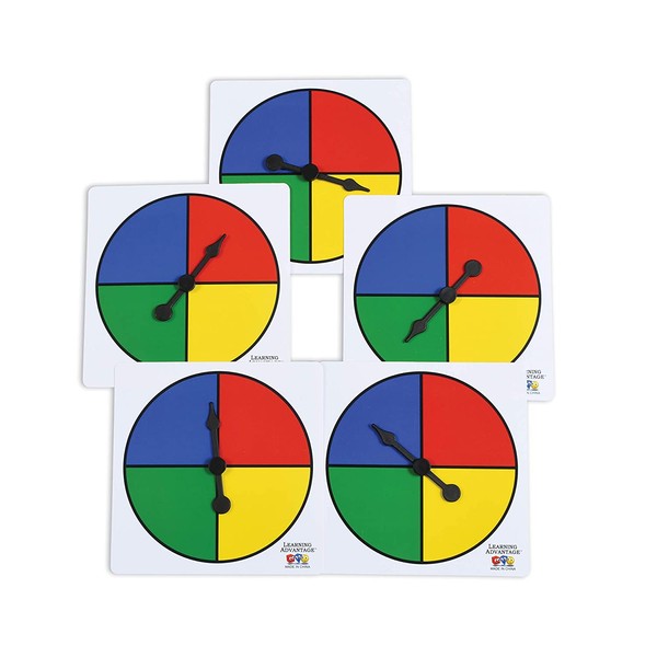 Learning Advantage Four-Color Spinners - Set of 5 - Game Spinner - Write On/Wipe Off Surface for Multiple Uses