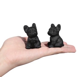 mookaitedecor Natural Obsidian Crystal French Bulldog Statue, Hand Carved Animals Figurine Ornament, Black Dog Sculpture Decor