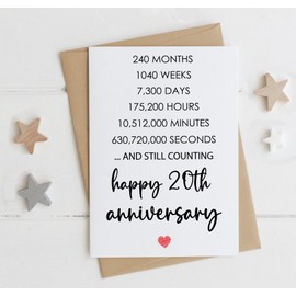 CarolineDesign Happy 20th Anniversary Card, Valentines Day Card, 20 Years Together Anniversary, Wedding Anniversary Card Gifts, Idea For Her, Wife, Him, Husband, Boyfriend, Girlfriend