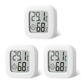 Flintronic Mini LCD Thermometer, Pack of 3, Digital Thermometer, Indoor Hygrometer, Hygrometer, Wireless, Humidity Meter for Baby Room, Living Room, Office, Greenhouse (White)