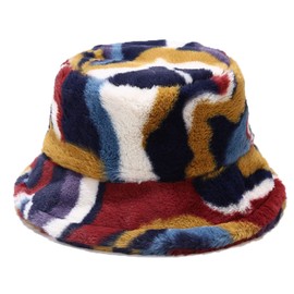 Umeepar Winter Faux Fur Fuzzy Bucket Hat Fluffy Warm Hat for Women Men (Colorful Navy)
