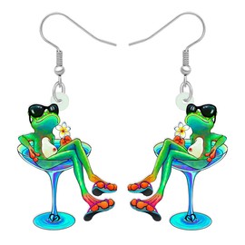 YINYA Acrylic St Patrick's Day Cute Frog Earrings Dangle Drop Animals Jewelry Fun Gifts for Women Girls Kids Charms Party Favors (Hawaii A)