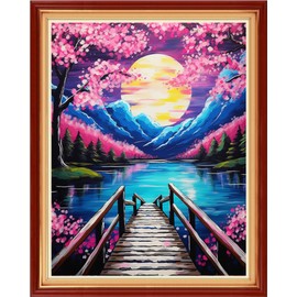 DMCVIVR Stamped Cross Stitch Kits for Beginners Adults Needlepoint Kits for Beginners Embroidery Kits for Adults Crossstitch Kit for Beginners 11CT-Moon flowers 16x20 inchs