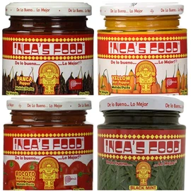 Inca's Food Mixed Sampler - Aji Amarillo, Aji Panca, Huacatay, and Aji Rocoto - (4) 7.5 Oz Jars