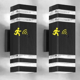 Motion Sensor Outdoor Lights for House, Porch Lights Outdoor Wall Lights Dusk to Dawn, IP65 Waterproof Exterior Lighting Fixtures, Black Aluminum Square Up and Down Lights Modern Wall Sconces 1 Pack