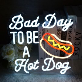 Bad Day To Be A Hot Dog Neon Sign Funny Foods LED Light for BBQ Grilling Party Hot Dog Cart Shop Restaurant Wall Decor Independence Day Fourth of July Lamp Decoration