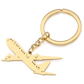 DOWAY Cute Airplane Keychain Helicopter Propeller Keychain for Traveller Women Flight Attendant Essentials Charms Accessories, gold plated airplane