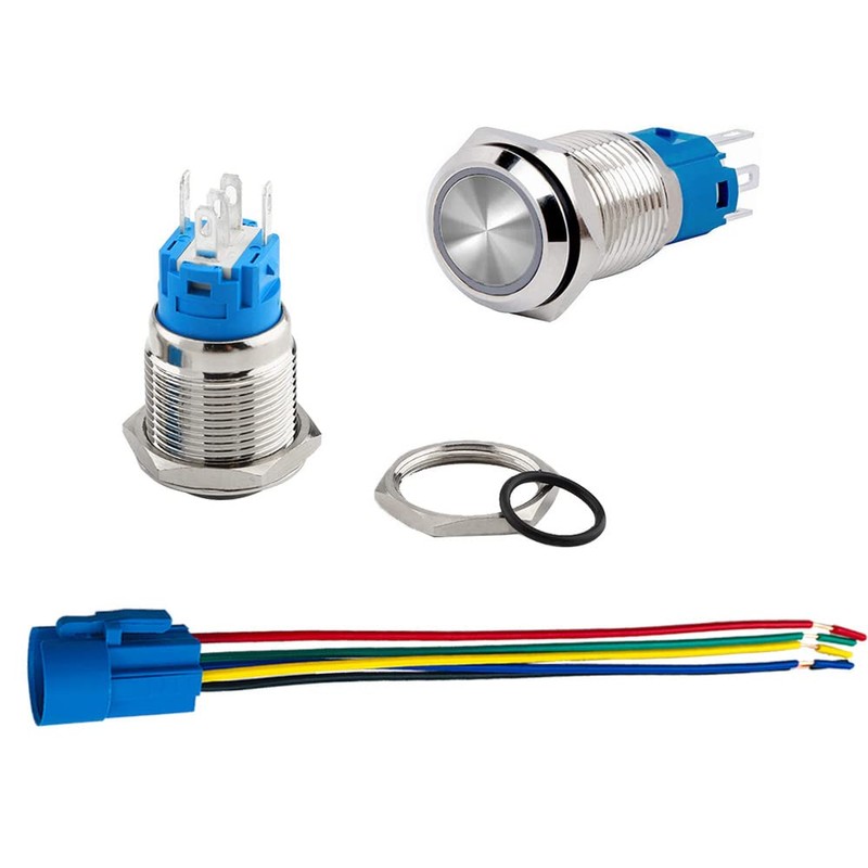 Aiqeer 2 Pcs 16 mm Momentary Push Button Switch, 12V