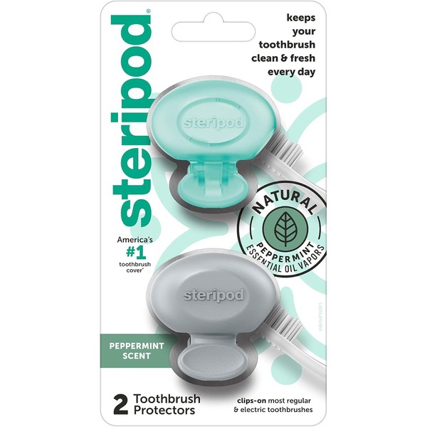 Steripod Steripod Clip-On Toothbrush Protector with Peppermint Essential Oils, Keeps