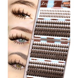 Brown Cluster Lashes With Spikes Individual Eyelashes Manga Lashes With Bottom Lash Clusters Dark Brown Eyelash D Curl Clusters Wispy Lashes Individual Cluster 12-18MM 264Pcs by Zegaine