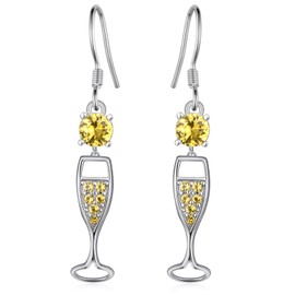 Daixiya Champagne Earrings 925 Sterling Silver Champagne Glass Drop Earrings Champagne Wine Jewelry Gifts for Women