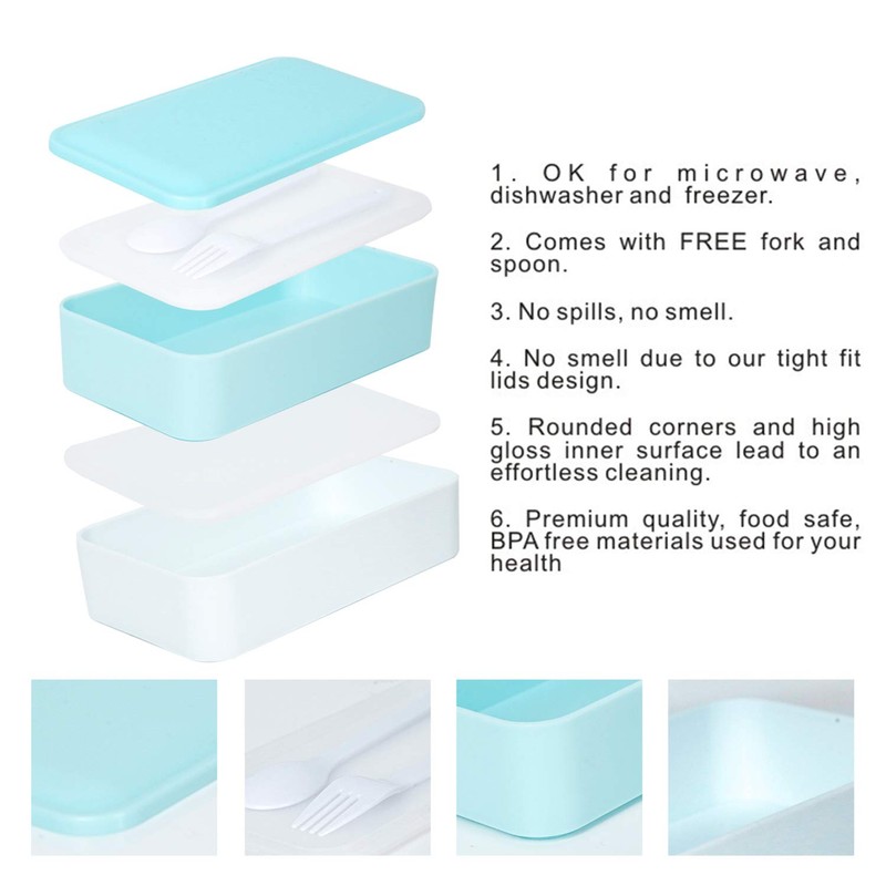 PuTwo Bento Box Lonchera de 2 niveles, sin derrames, para