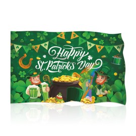 CHIHOLEN Irish Shamrock St Patricks Day Flag,Clover Leaf Irish Flag,St Patricks Day Decorations and Accessories,Happy St Patrick's Day Flag with 1 Ribbon 4 Brass Grommets(3.6 x 5.9 ft/110 x 180 cm)