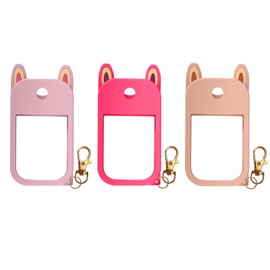 Hovmvtee Cute Ear Silicone Case Compatible with Touchland Hand Sanitizer Spray (Fit for 1 FL.OZ), Protective Case with Keychain, Hand Sanitizer Holder(Pink,Rose Red,Beige)