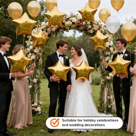 Geettcaifu 24 Pcs 18" Gold Star Foil, Mylar, Helium Balloons for Baby Shower, Wedding, Magical Prom, Birthday Party Decoration