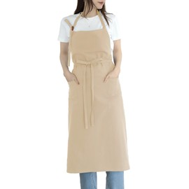 KYOWARABE Apron, Fashionable, Cafe Apron, Women's, Cute, 9 Colors x Soft Cotton Material, Adjustable Shoulder Straps, beige (almond beige)