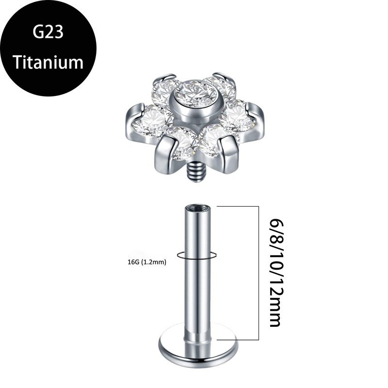 SQKXKLCZ 1 Pc G23 Titanium Flower CZ Internally Threaded Top