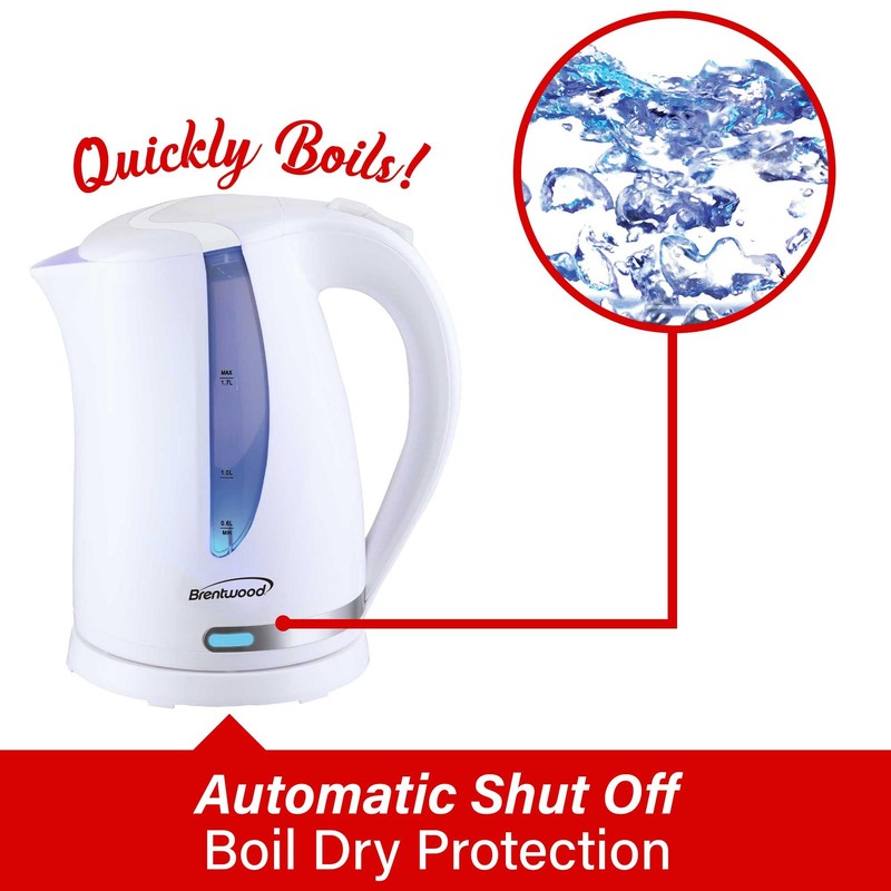 Brentwood 1100W 1.7L BPA Free Cordless Electric Kettle with Concealed