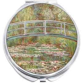 NewCharms Monet Bridge Flowers Compact with Mirrors - Perfect Pocket and Purse Size Folding Mirror for Applying Make Up Anywhere