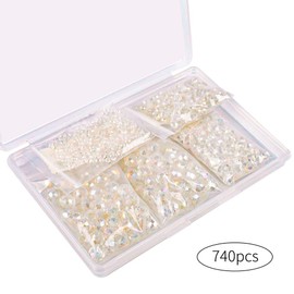 Pack of 740 Faceted Beads, Glass Beads, Glitter Beads, Decorative Beads for Threading for Crafts, Jewellery Making (3 mm, 4 mm, 6 mm, 8 mm)