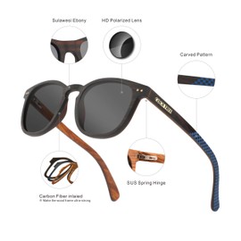 COCA TREE HD Polarized Wood Sunglasses for Men and Women UV Protection Classic Retro