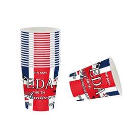 16pcs VE Day Paper Cups,80th Anniversary Party Cups Victory In Europe Party Disposable Dinner Cups Paper Dinnerware for Celebrate VE-Day 80 Years WWII Victory Commemorative Table Décor