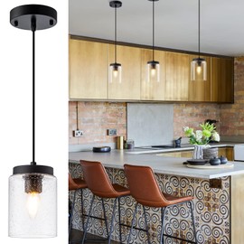 IMPIOIO 3 Pack Seeded Glass Pendant Light Black Pendant Lighting Modern Mini Hanging Lighting Adjustable Cord for Kitchen Island Dining Room Sink,4.7in