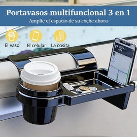Porta Vasos Automovil Ventana, 3 en 1 Portavasos para Auto, Portavasos para Coche con Ranura para Móvil Carga y Bandeja, Accesorios para Auto Compatibles con Sedanes, SUVs, MPV y Más (1)