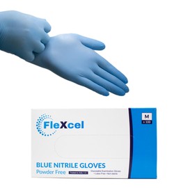 FleXcel Powder Free Nitrile Gloves, Blue, X-Large - Medical-Grade, Latex-Free, Food Safe (Box of 100)