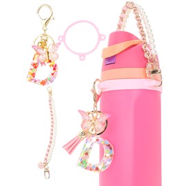 TOVICE Letter Accessories for Owala Water Bottle 24-40oz, 3PC Cute Initial Keychain & Water Bottle Handle Strap with a Thick Elastic Silicone Ring Holder