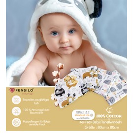 FENSILO Molleton Cloths, 80 x 80 cm, Pack of 4 Flannel Nappies Made of 100% Cotton, Molleton Nappy, Burp Cloths, Baby, Burp Cloth, Flannel Molleton Cloth, Unisex Burp Cloths for Boys or Girls,