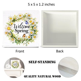 Spring Decor Farmhouse Daisy Wood Sign Spring Decorations Country Home Table Desk Decor (5 x 5 Inches)