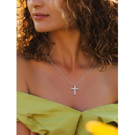 Suplight Cubic Zirconia 925 Sterling Silver Cross Pendant Necklaces for Women Girls Christian Jewellery
