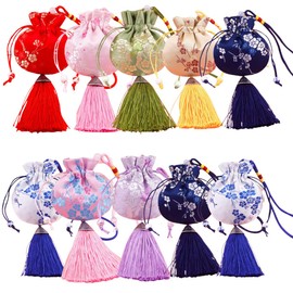 Petunny 10Pcs Chinese Sachet Bag,Drawstring Coin Purse Pouches with Drawstring Brocade Jewelry Pouch Silk Brocade Double Layer Drawstring Pouch Candy Sachet Pouch Gift Pouch for DIY Craft Decorate