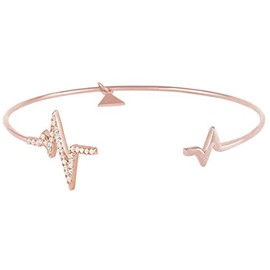 LAJOIA Jewelry Women's Heartbeat Bangle with Cubic Zirconia Stones Heart Beat Sterling Silver 925 Filigree Bracelet Silver Ring Rose