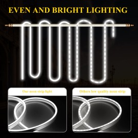 HOTRAN Neon LED Strip Light, 16.4ft White 12V Neon Rope Light, Waterproof Flex Cuttable Silicone Strip Light for Indoor Outdoor Decoration (Power Adapter No Included)