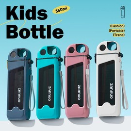 Square Sports Water Bottle with Straw for Kids and Students - 350ml/11.83oz, Compact & Leakproof, Scale Marked, BPA-Free, Durable, Portable, Summer Straw Water Bottle for Outdoor Activities, Travel, Restaurants, Cafes - Color: Blue