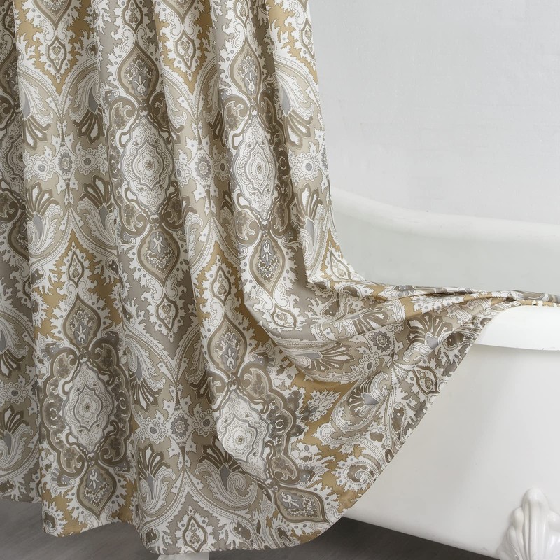 BESTRIPES Long Fabric Shower Curtain, Beige Grey Blue Printed Boho