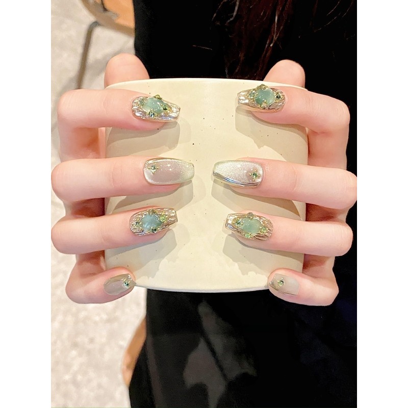 BIBII Nails Handmade Nail Tip Kit, Long 3D Nails, Green,