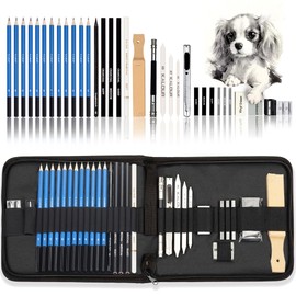 KALOUR 33 Pro Drawing Kit Sketching Pencils Set,Portable Zippered Travel Case-Charcoal Pencils, Sketch Pencils, Charcoal Stick,Sharpener,Eraser.Art Supplies for Artists Beginner Adults Teens