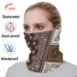 Neck Gaiter Mask Face Scarf Bandana Tube Cover Headwear Balaclava Headband Headwrap for Men and Women (6-Brown)