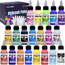 FansArriche Airbrush Paint, 20 Colours Water-based Air brush Paint Kit, Opaque & Neon Colours, Premium Airbrush Paint Set for Beginners, Artists, DIY Projects, 30ml/Bottle
