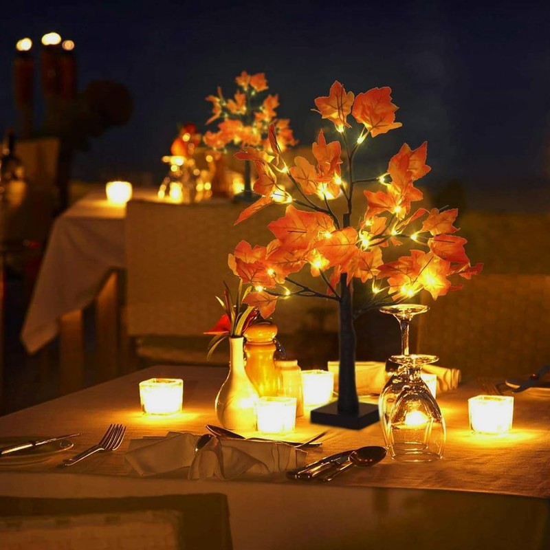 2 Pack 22-Inch Artificial Lighted Maple Tree with 24 LED