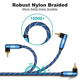 RCA Cable, EMK 90 Degree Right Angle RCA to RCA Audio Cable[24K Gold-Plated,HiFi Sound Quality] Stereo Audio Cable for Home Theater, HDTV, Amplifiers, Hi-Fi Systems (1.6ft/0.5m)