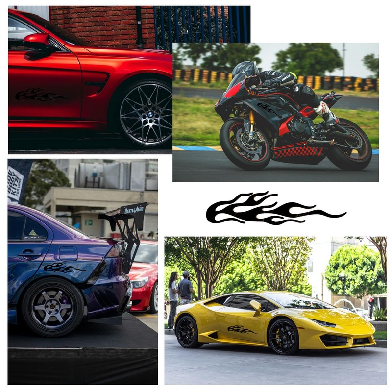 3 Pcs Black Flame Reflective Sticker Decal for Cars Motorcycle