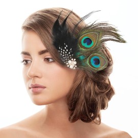 Peacock Headpiece Hair Clip, Peacock Hair Accessories, Feather Hair Accessories with Rhinestone Trim, Peacock Feather Headband, Carnival Headpiece Women, Peacock Costume for Carnival, Fancy Dress,